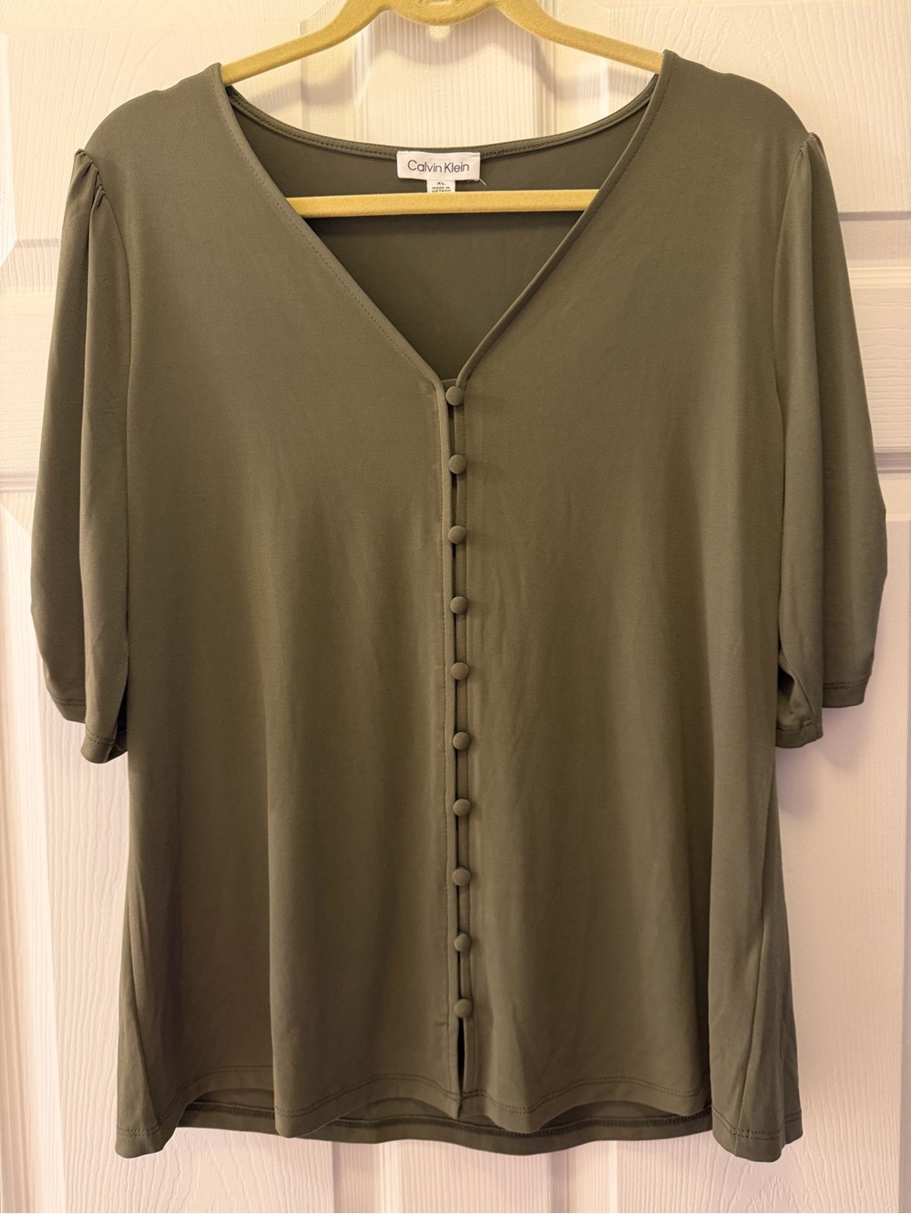 Calvin Klein Olive Green Button-Front V-Neck Top